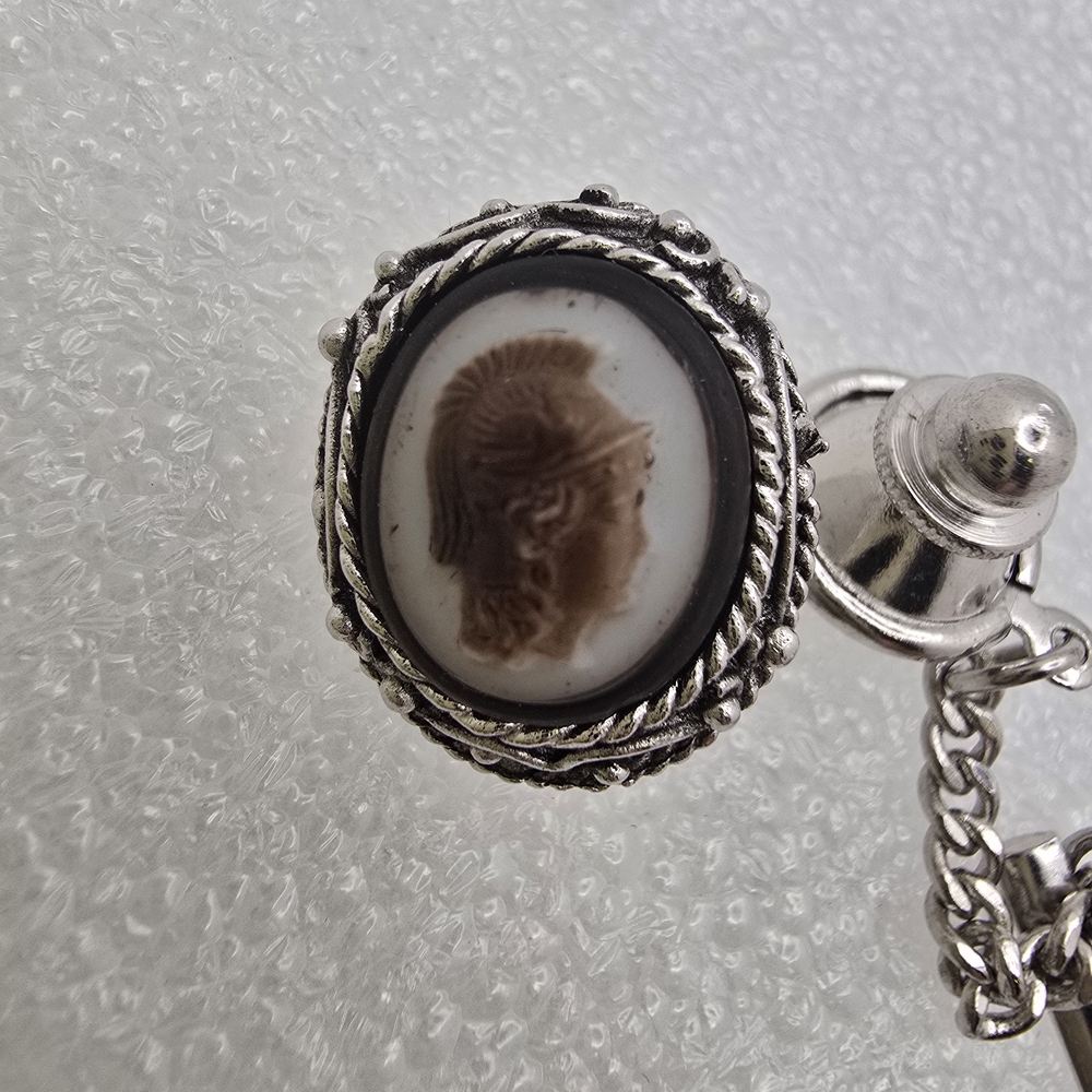 Silver and Brown Cameo Tie Pin,Tack, Lapel.